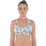 Cupcake Doodle Pattern Cross Back Hipster Bikini Top 