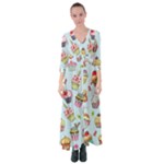 Cupcake Doodle Pattern Button Up Maxi Dress