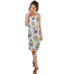 Cupcake Doodle Pattern Waist Tie Cover Up Chiffon Dress