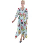 Cupcake Doodle Pattern Quarter Sleeve Wrap Front Maxi Dress