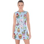 Cupcake Doodle Pattern Lace Up Front Bodycon Dress