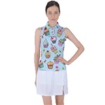 Cupcake Doodle Pattern Women s Sleeveless Polo Tee