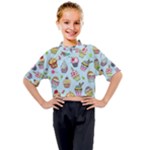 Cupcake Doodle Pattern Kids Mock Neck Tee