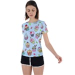 Cupcake Doodle Pattern Back Circle Cutout Sports Tee