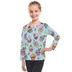 Cupcake Doodle Pattern Kids  Long Mesh Tee