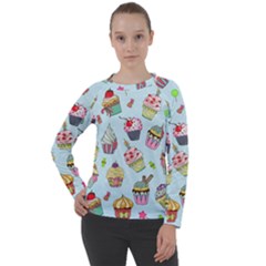 Cupcake Doodle Pattern Women s Long Sleeve Raglan Tee from ArtsNow.com