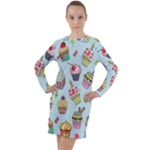 Cupcake Doodle Pattern Long Sleeve Hoodie Dress