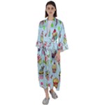 Cupcake Doodle Pattern Maxi Satin Kimono