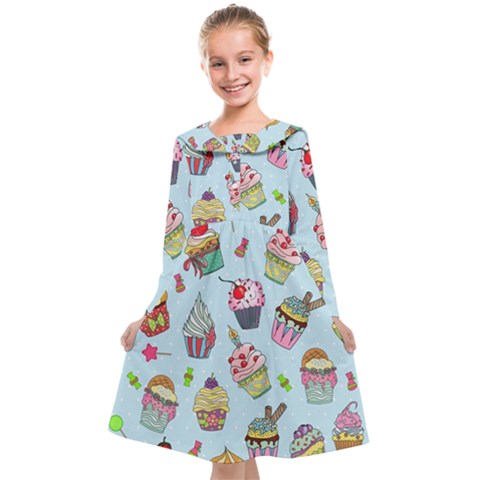 Cupcake Doodle Pattern Kids  Midi Sailor Dress from ArtsNow.com