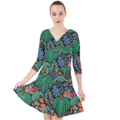 Quarter Sleeve Front Wrap Dress 