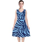 Zebra 3 V-Neck Midi Sleeveless Dress 