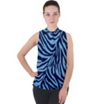 Zebra 3 Mock Neck Chiffon Sleeveless Top