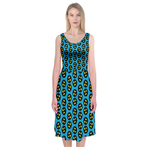 0059 Comic Head Bothered Smiley Pattern Midi Sleeveless Dress from ArtsNow.com