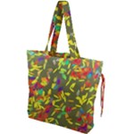 Colorful brush strokes painting on a green background                                                  Drawstring Tote Bag