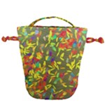 Colorful brush strokes painting on a green background                                                    Drawstring Bucket Bag