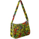 Colorful brush strokes painting on a green background                                                Zip Up Shoulder Bag