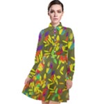 Colorful brush strokes painting on a green background                                                Long Sleeve Chiffon Shirt Dress