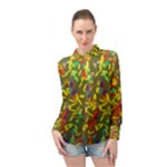 Colorful brush strokes painting on a green background                                                  Long Sleeve Chiffon Shirt