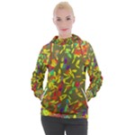 Colorful brush strokes painting on a green background                                                  Women s Hooded Pullover