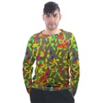 Colorful brush strokes painting on a green background                                                  Men s Long Sleeve Raglan Tee