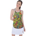 Colorful brush strokes painting on a green background                                                   Racer Back Mesh Tank Top