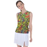 Colorful brush strokes painting on a green background                                                   Women s Sleeveless Mesh Sports Top