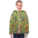 Colorful brush strokes painting on a green background                                                   Kids  Hooded Puffer Jacket