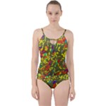 Colorful brush strokes painting on a green background                                                   Cut Out Top Tankini Set