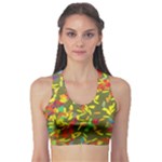 Colorful brush strokes painting on a green background                                                   Women s Sports Bra