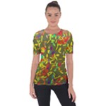 Colorful brush strokes painting on a green background                                                   Shoulder Cut Out Short Sleeve Top