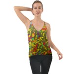 Colorful brush strokes painting on a green background                                                  Chiffon Cami