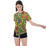 Colorful brush strokes painting on a green background                                                     Asymmetrical Short Sleeve Sports Tee