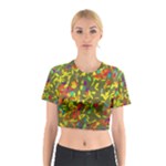 Colorful brush strokes painting on a green background                                                    Cotton Crop Top