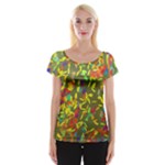 Colorful brush strokes painting on a green background                                                    Women s Cap Sleeve Top