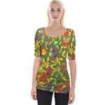 Colorful brush strokes painting on a green background                                                    Wide Neckline Tee