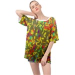 Colorful brush strokes painting on a green background                                                  Oversized Chiffon Top