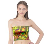 Colorful brush strokes painting on a green background                                                    Women s Tube Top