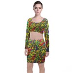 Colorful brush strokes painting on a green background                                                       Long Sleeve Crop Top & Bodycon Skirt Set