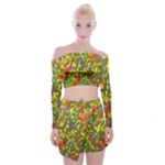 Colorful brush strokes painting on a green background                                                       Off Shoulder Top with Minki Skirt Set