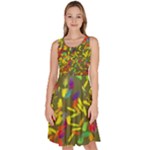 Colorful brush strokes painting on a green background                                                       Knee Length Skater Dress With Pockets