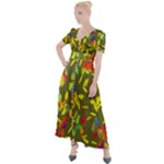 Colorful brush strokes painting on a green background                                                       Button Up Short Sleeve Maxi Dress