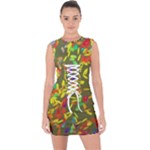 Colorful brush strokes painting on a green background                                                       Lace Up Front Bodycon Dress