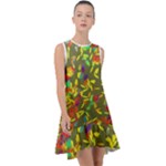 Colorful brush strokes painting on a green background                                                       Frill Swing Dress