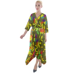 Quarter Sleeve Wrap Front Maxi Dress 