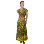 Colorful brush strokes painting on a green background                                                      Flutter Sleeve Maxi Dress