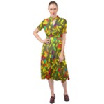 Colorful brush strokes painting on a green background                                                       Keyhole Neckline Chiffon Dress