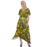 Colorful brush strokes painting on a green background                                                     Cross Front Sharkbite Hem Maxi Dress