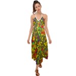 Colorful brush strokes painting on a green background                                                     Halter Tie Back Dress