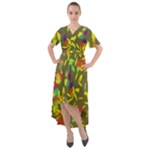 Colorful brush strokes painting on a green background                                                      Front Wrap High Low Dress