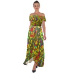 Colorful brush strokes painting on a green background                                                    Off Shoulder Open Front Chiffon Dress